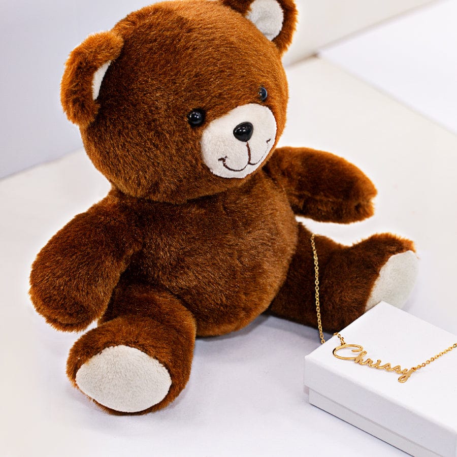 Script Name Necklace with FREE Teddy Bear