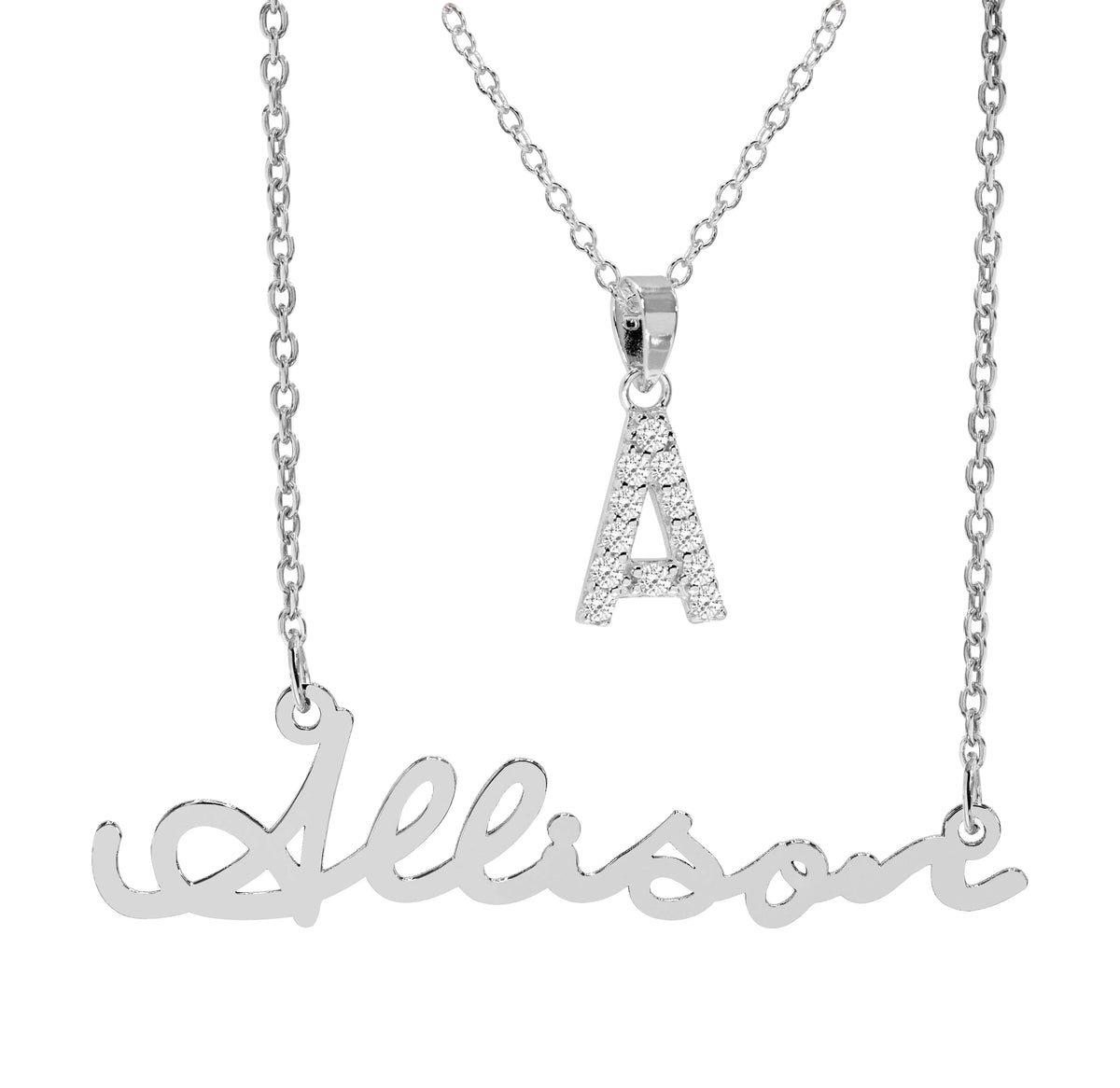 Script Name Necklace With FREE Zirconia Initial Pendant