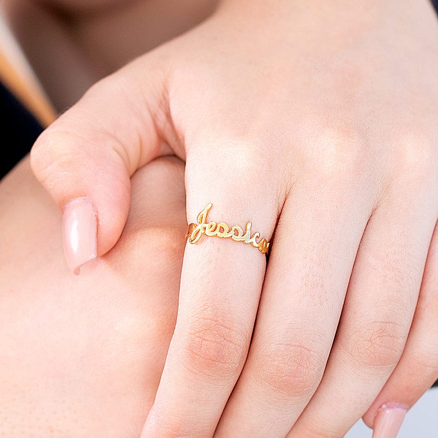 Gold Plated Script Style Name Ring