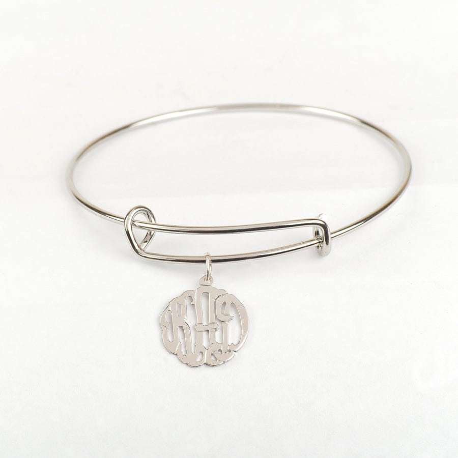 Silver Plated / 0.625&quot; Monogram Pendant Adjustable Monogram Bangle