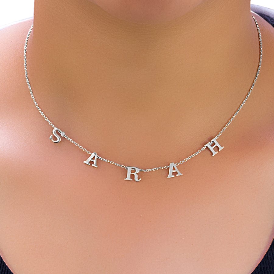 Silver Plated / 16+2&quot; extention / Link Chain Spaced Letter Name Necklace