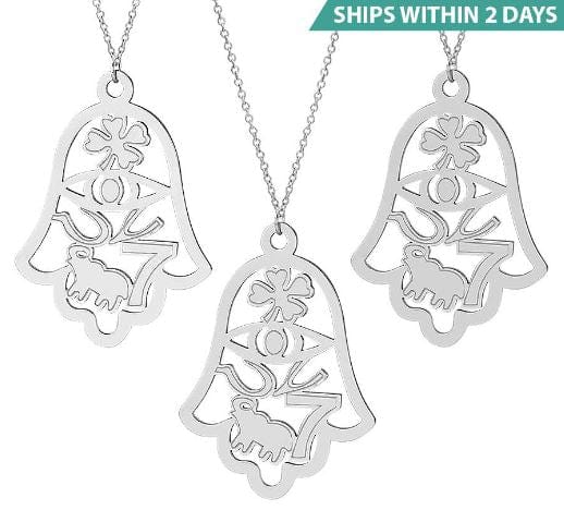 Silver Plated / 16&quot; 3 Lucky Hamsa Necklaces