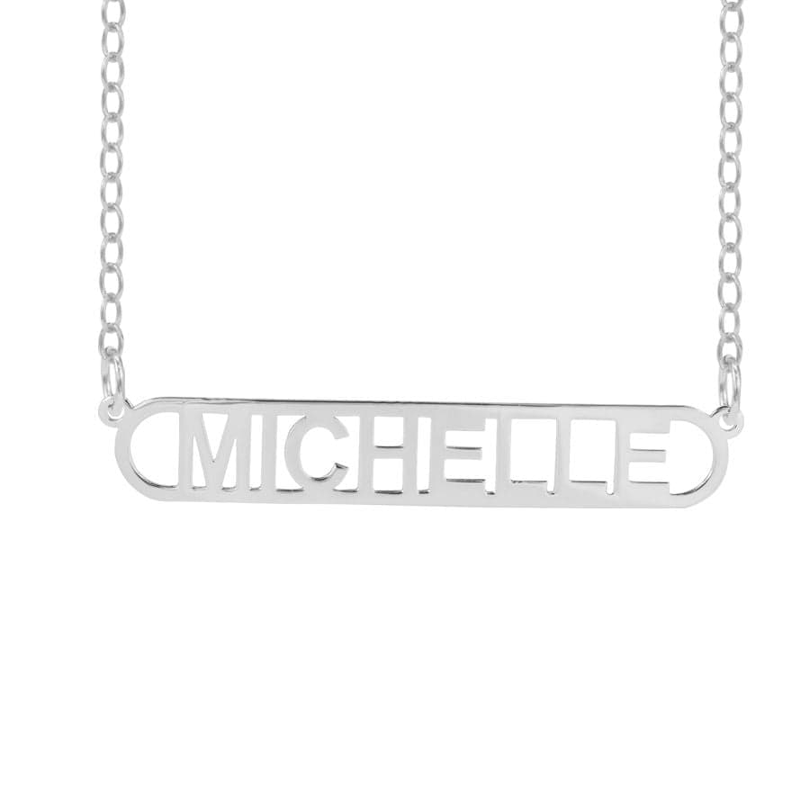 Silver Plated / 16&quot; / Link Chain Bar Nameplate Necklace