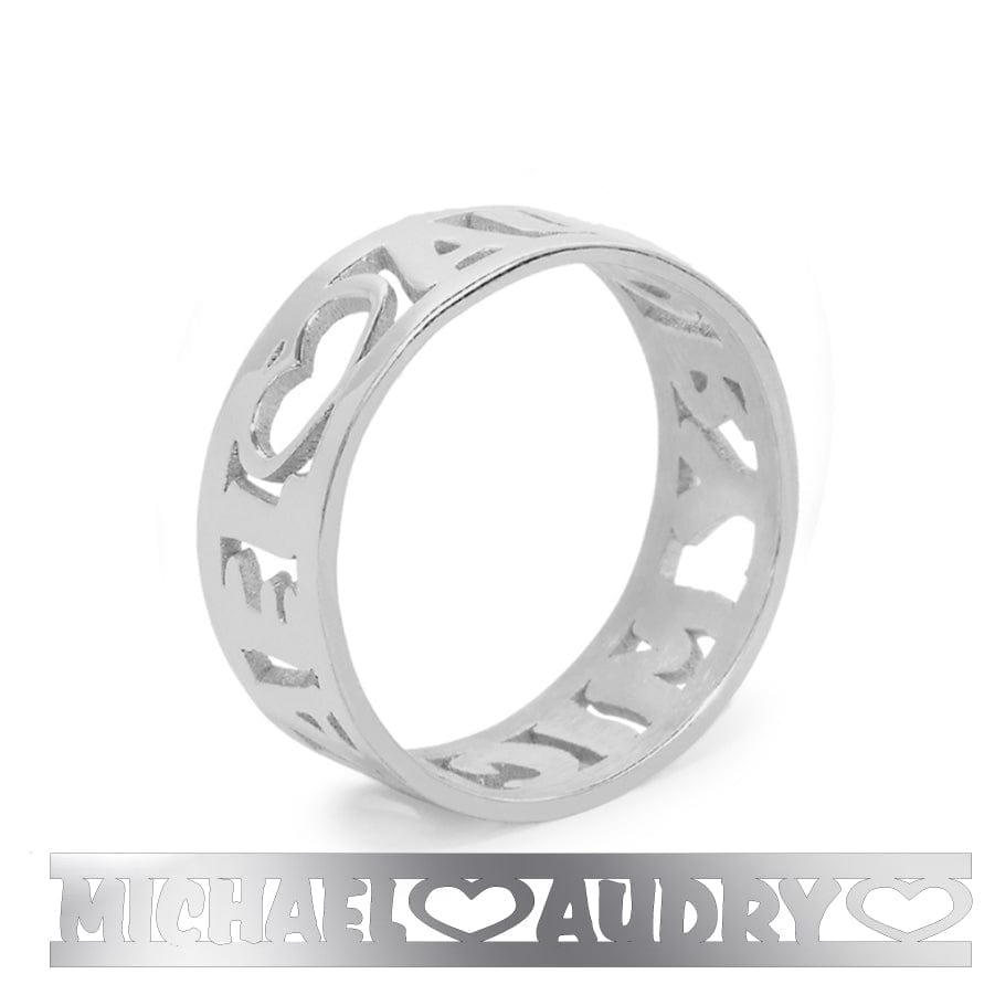 Silver Plated / 5 Personalized Sculpted Cut-Out Name Ring