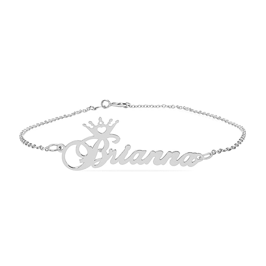 Silver Plated / 9&quot; Link Chain Name Crown Link Anklet