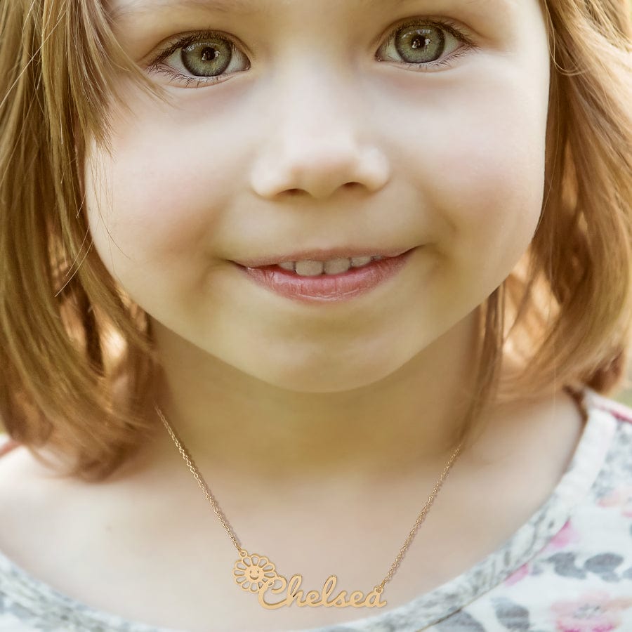 Silver Plated and Gold Plated Flower Script Name Necklace for Kids