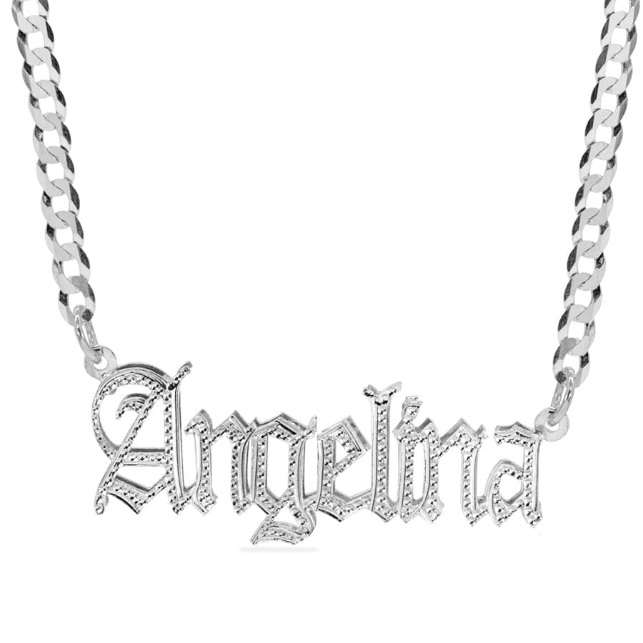 Silver Plated / Cuban Chain Custom Double Plated Name Necklace &quot;Angelina&quot; with Cuban chain