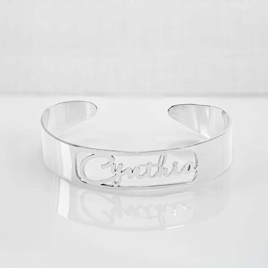 Silver Plated Cutout Script Name Bangle