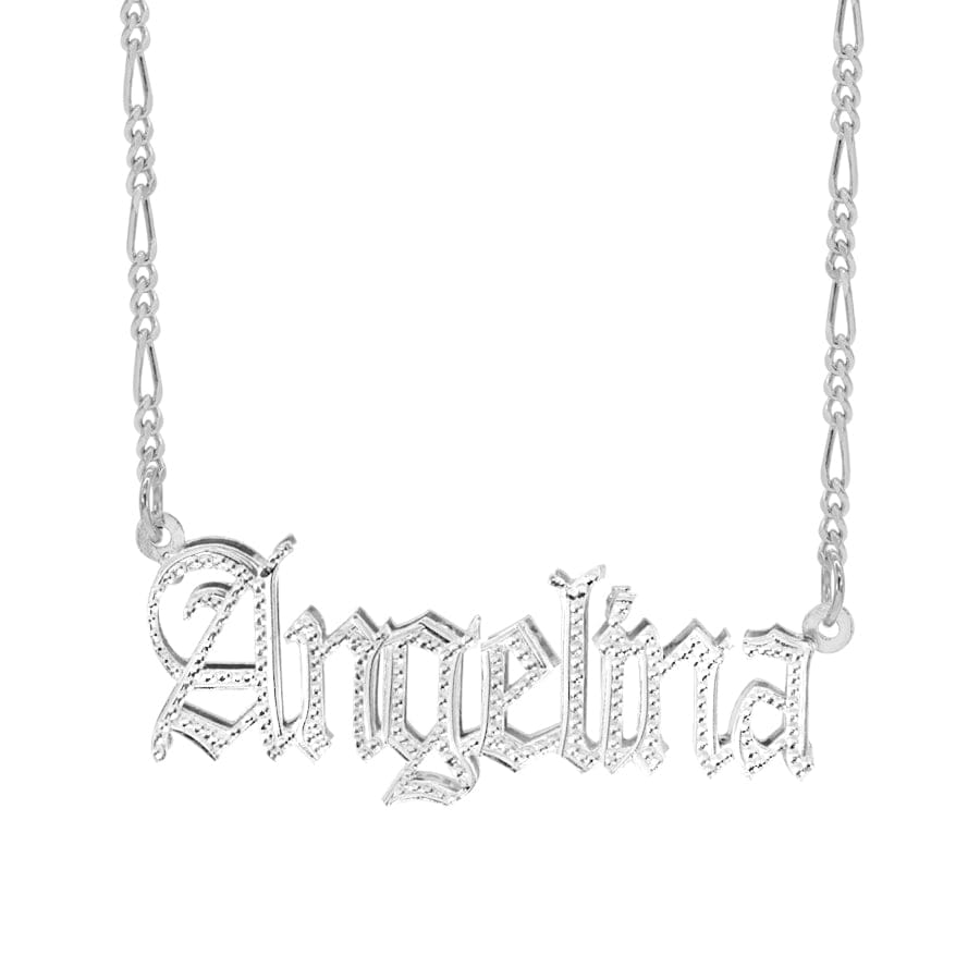Silver Plated / Figaro Chain Custom Double Plated Name Necklace &quot;Angelina&quot;