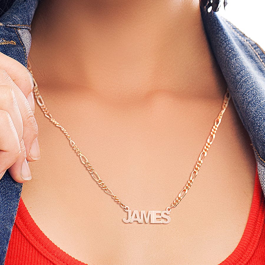 Silver Plated / Figaro Chain Single Nameplate Necklace