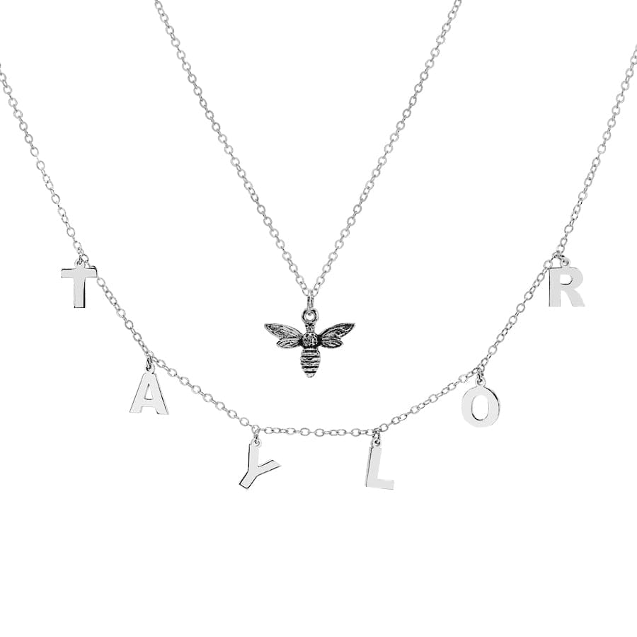 Silver Plated / Link chain / 16&quot; - 18&quot; Name Necklace with Bee Charm