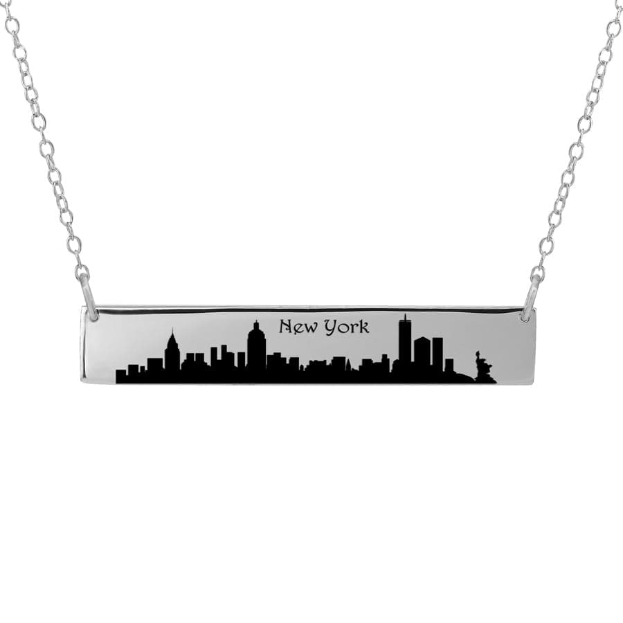 Silver Plated / Link Chain City Skyline Bar Necklace