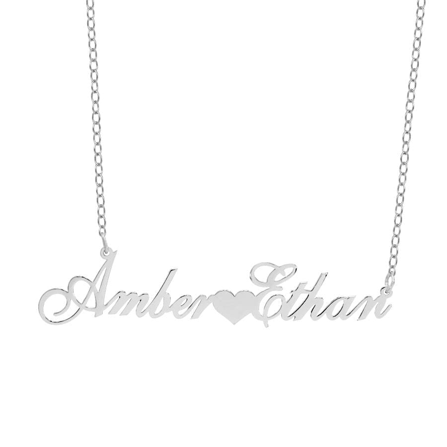 Silver Plated / Link chain Couple&#39;s Name Necklace with Heart