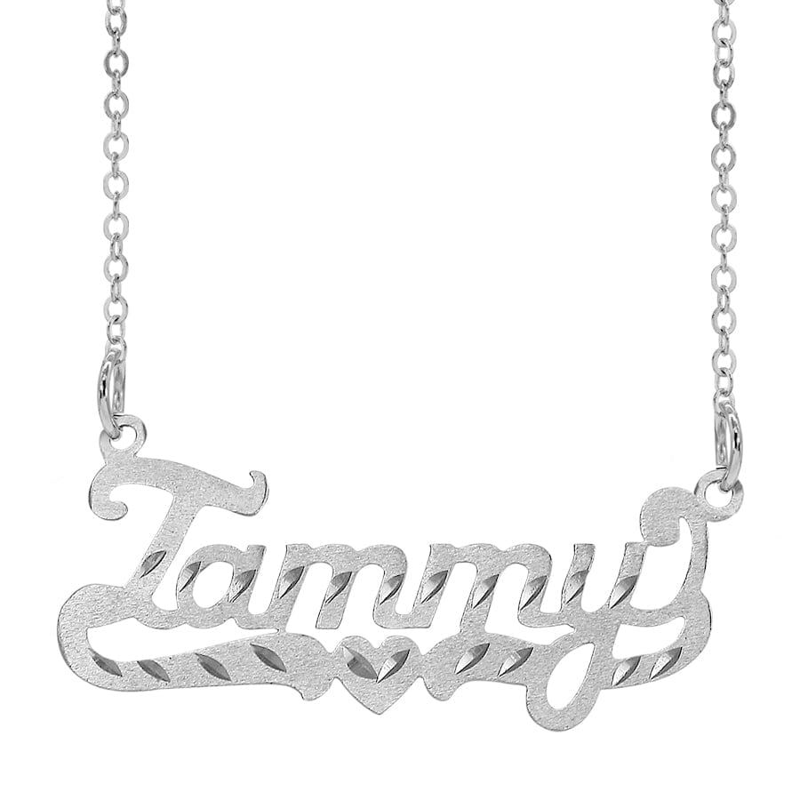 Silver Plated / Link Chain Name Pendant in Diamond cut