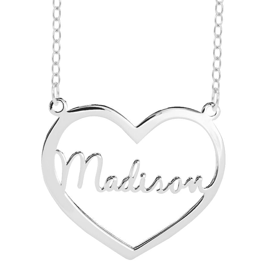 Silver Plated / Link chain / No Heart Nameplate Necklace