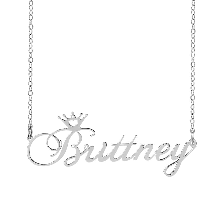 Silver Plated / Link Chain / No Personalized Name Crown Necklace