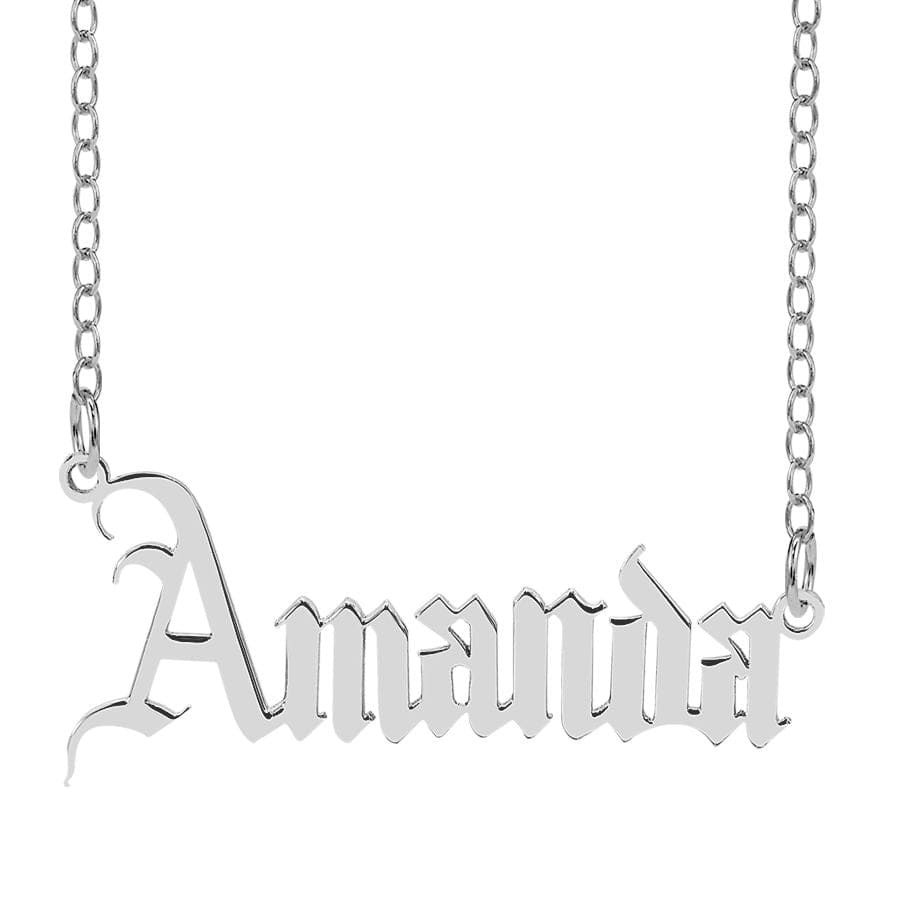 Silver Plated / Link Chain Old English Name Necklace