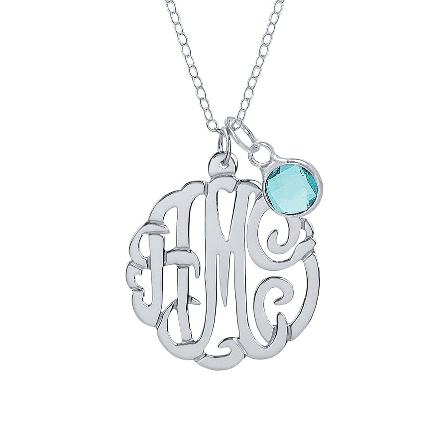 Silver Plated / Link Chain Script Monogram Pendant