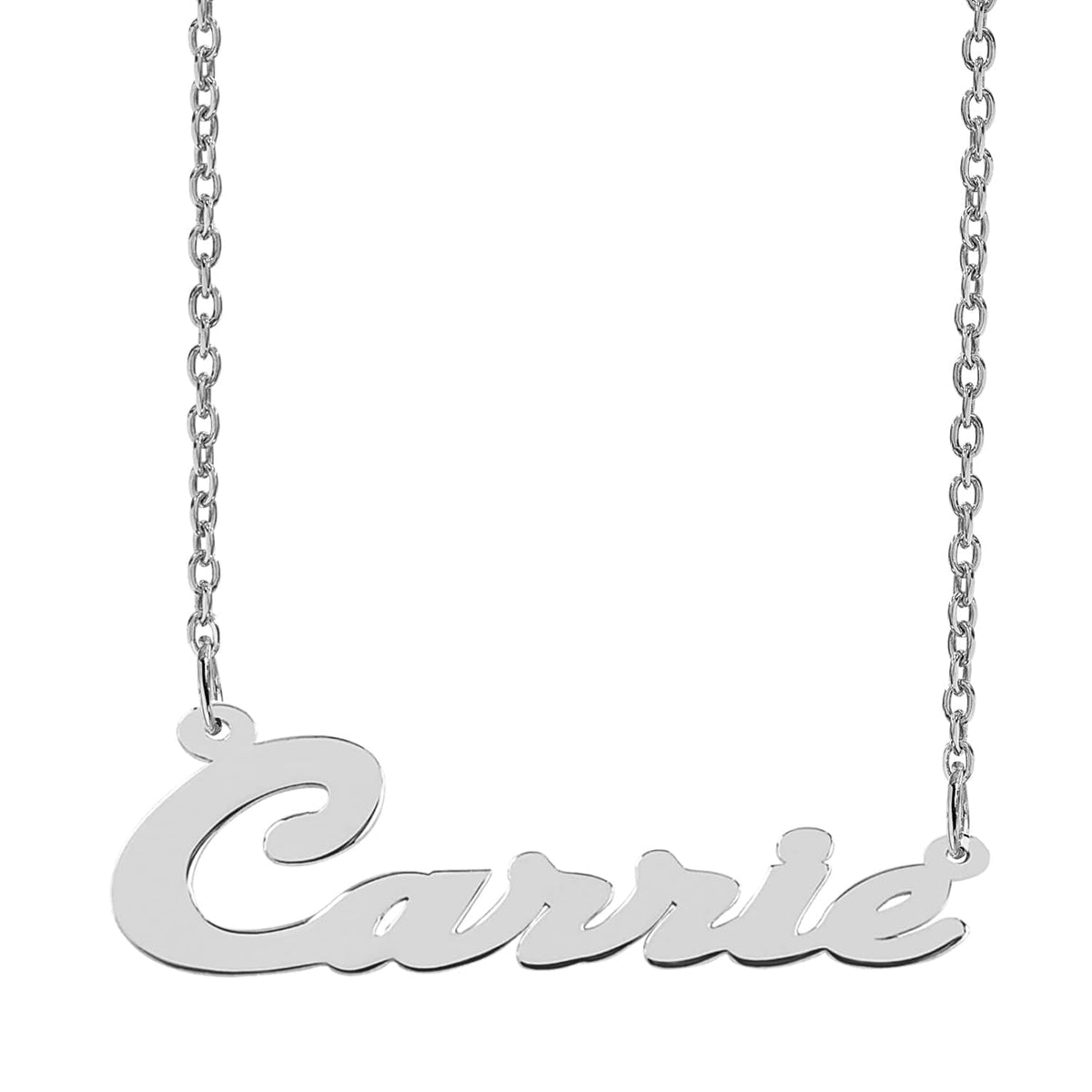 Silver Plated / Link Chain Script Name Necklace &quot;Carrie&quot;