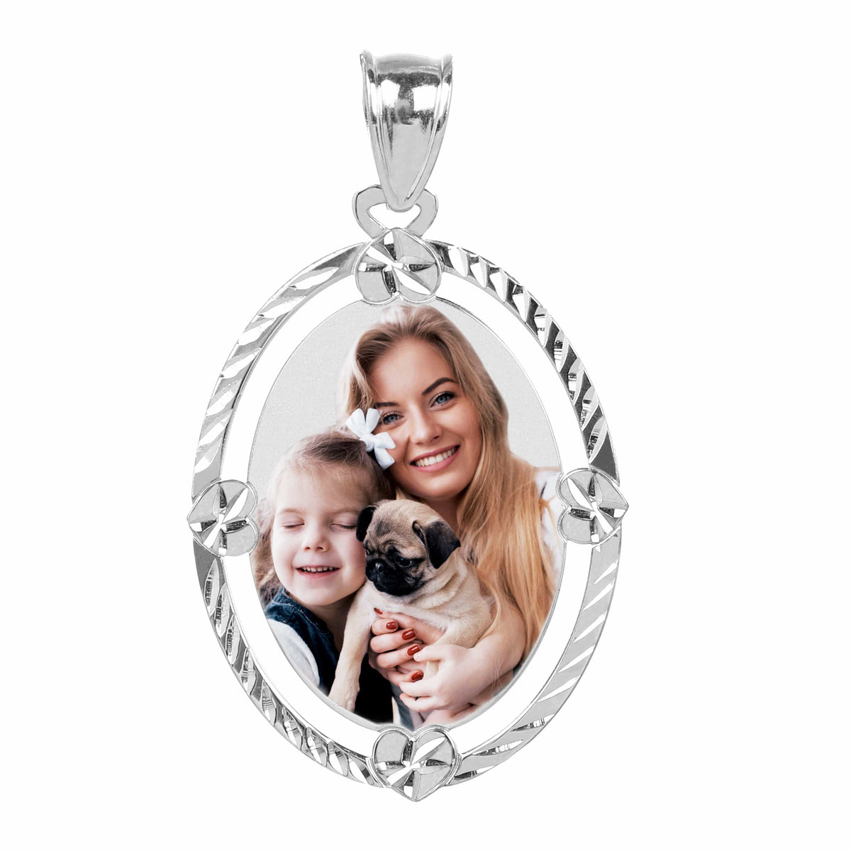 Silver Plated / No Chain Oval Portrait Pendant with Diamond Cut