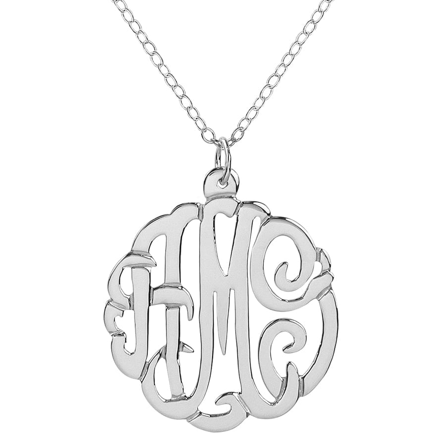 Silver Plated / Rollo Chain Script Monogram Pendant