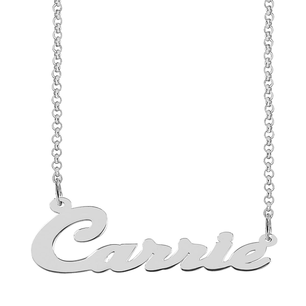 Silver Plated / Rollo Chain Script Name Necklace &quot;Carrie&quot;