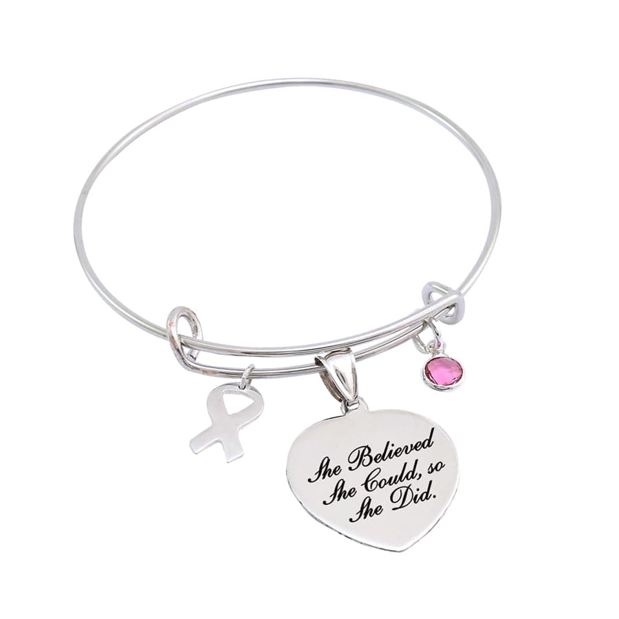 Gold Plated / Survivor / No Breast Cancer Awareness Heart Bangle