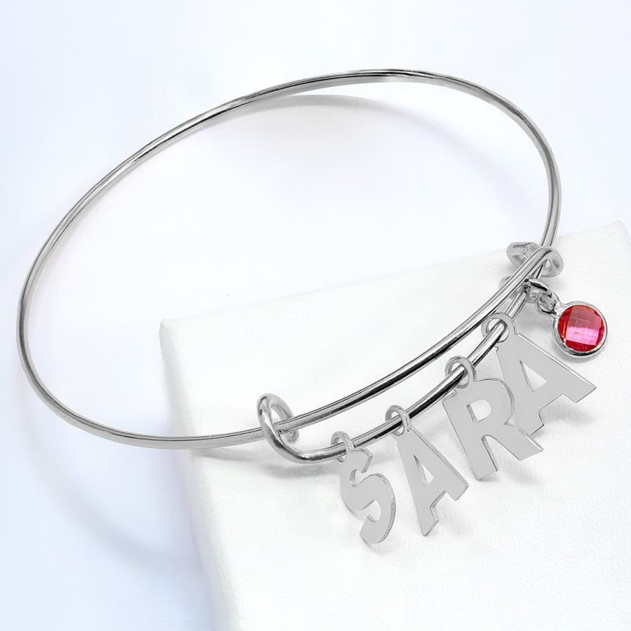Silver Plated / Yes- Add Birthstone Custom Letter Charm Bracelet