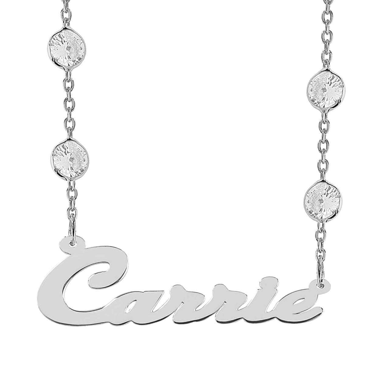 Silver Plated / Zirconia Chain Script Name Necklace &quot;Carrie&quot;