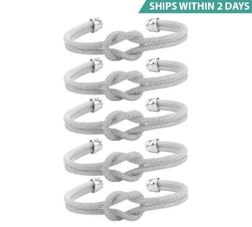 Silver Tone 5 Open Knot Bangles