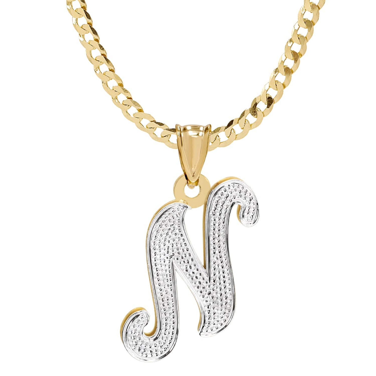 Solid Gold Double Plated Initial Necklace Beaded