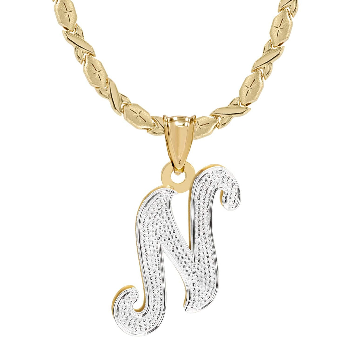 Solid Gold Double Plated Initial Necklace Beaded