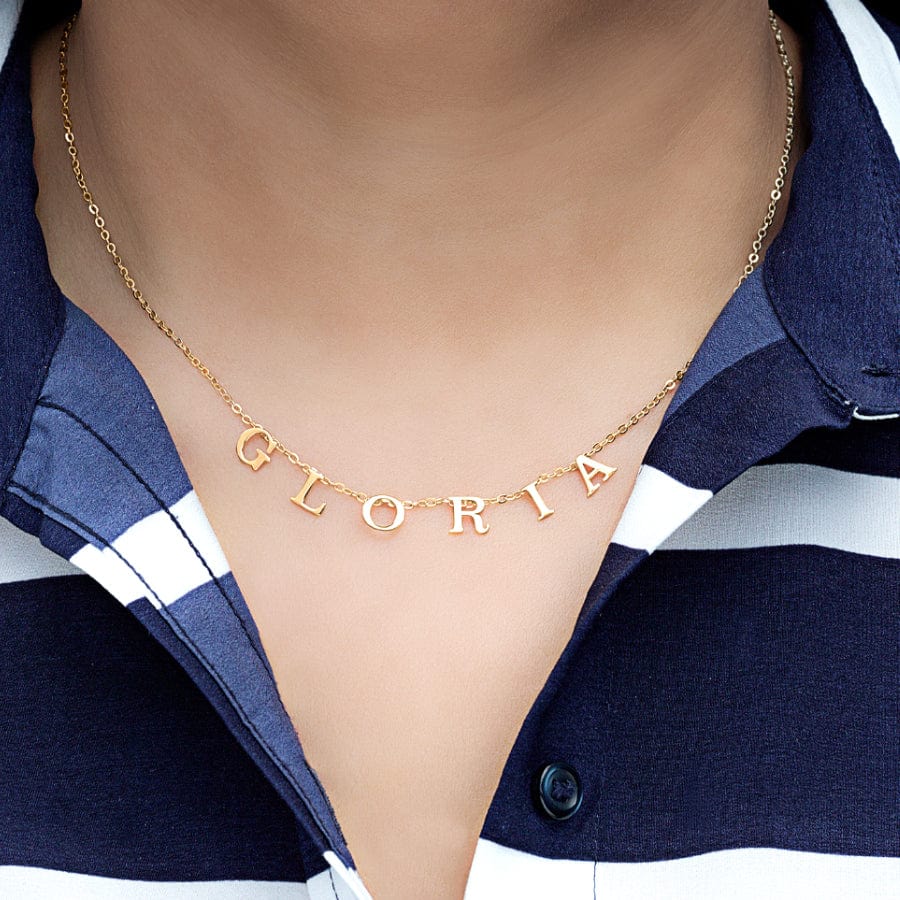 10K Solid Gold / 16+2" extention / Link chain Solid Gold Spaced Letter Name Necklace