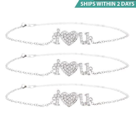 Sterling Silver 3 I Heart You Bracelets