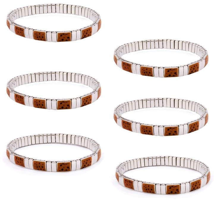 Sterling Silver 6 Sterling Silver Elastic Bracelets Animal Print
