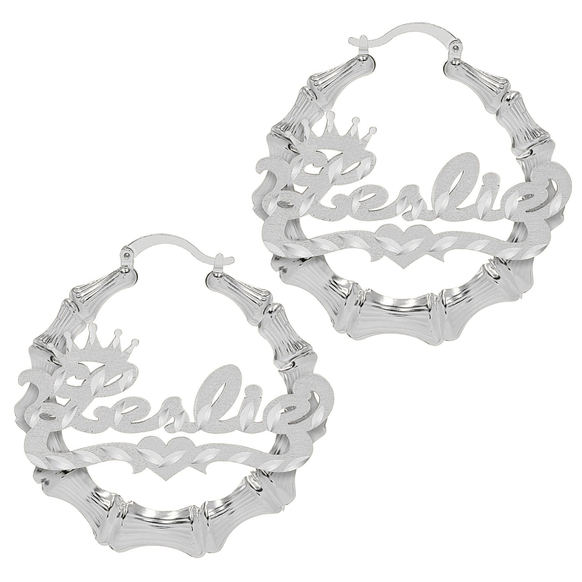 Sterling Silver Crown Name Bamboo Earrings