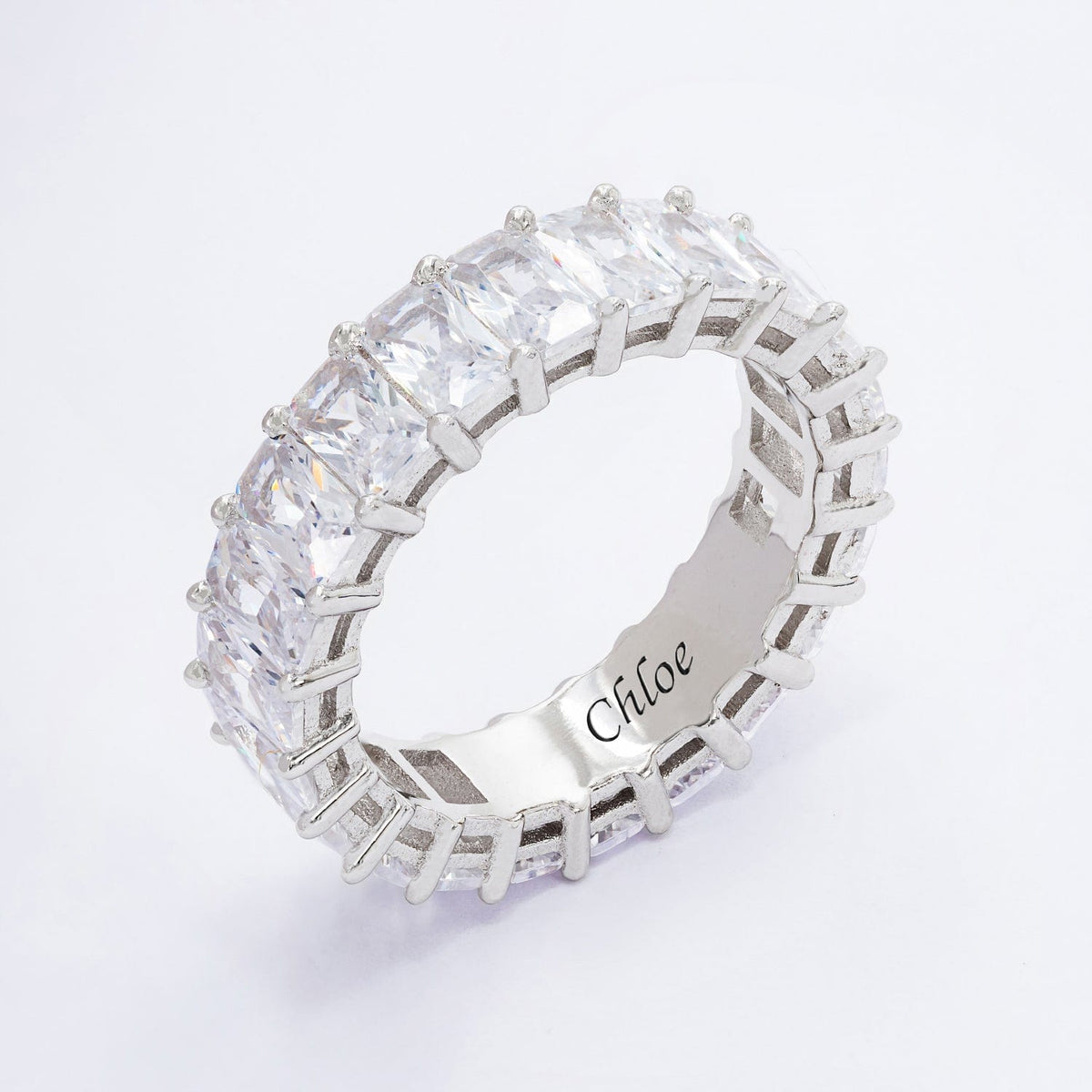 Sterling Silver / Crystal Stones / Engraved Ring Crystal Engraved Personalized Cubic Zirconia Ring