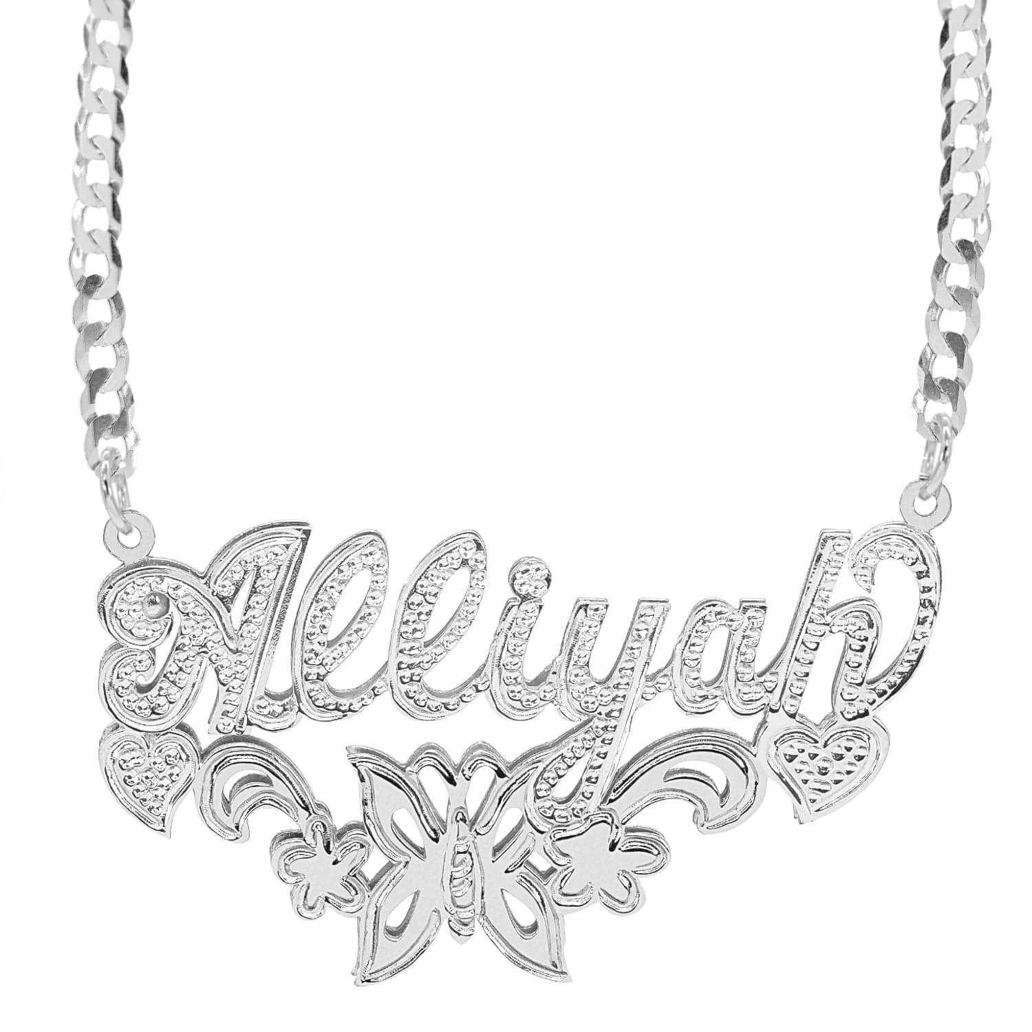 14K Gold over Sterling Silver / Cuban Chain Butterfly Double Plated Name Necklace with Cuban Chain