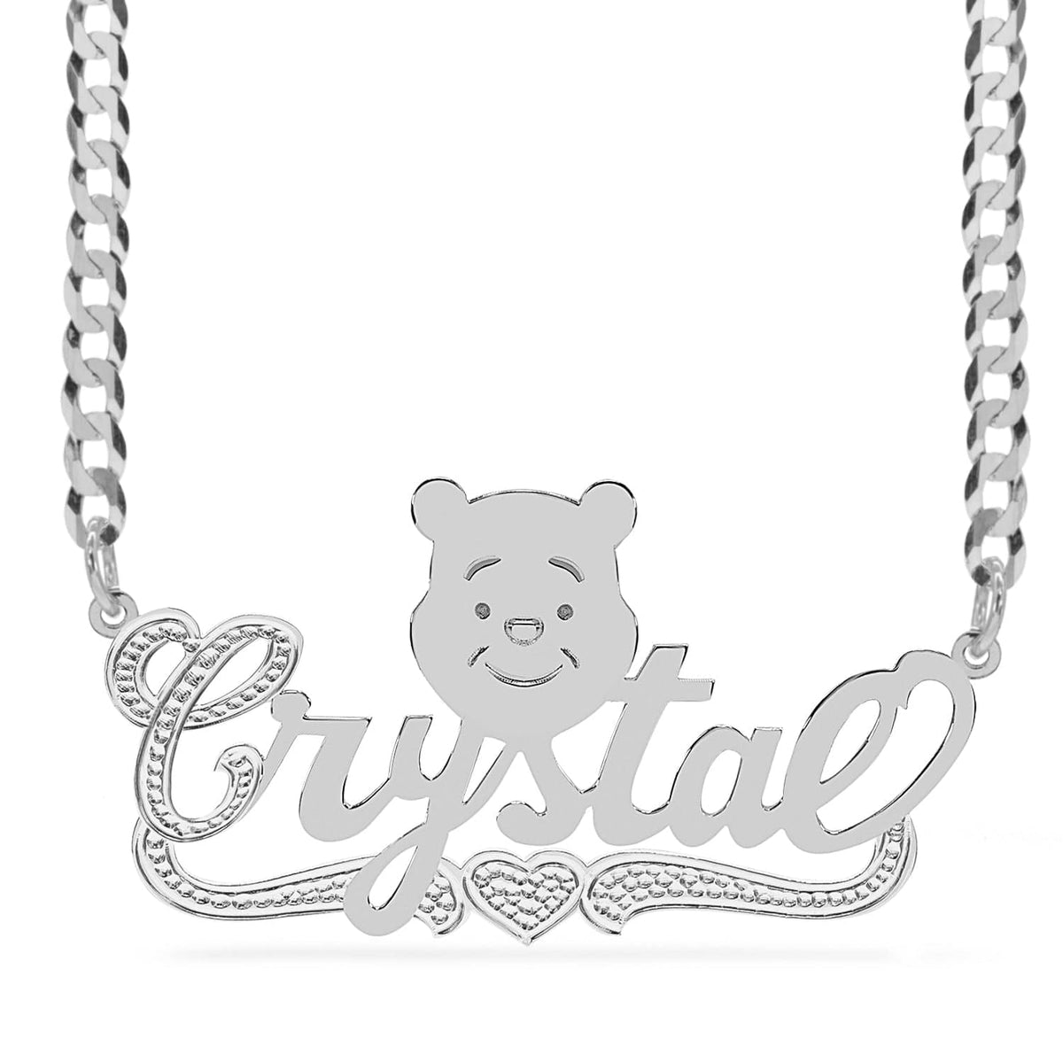 Sterling Silver / Cuban Chain Cartoon Nameplate Necklace &quot;Crystal&quot;