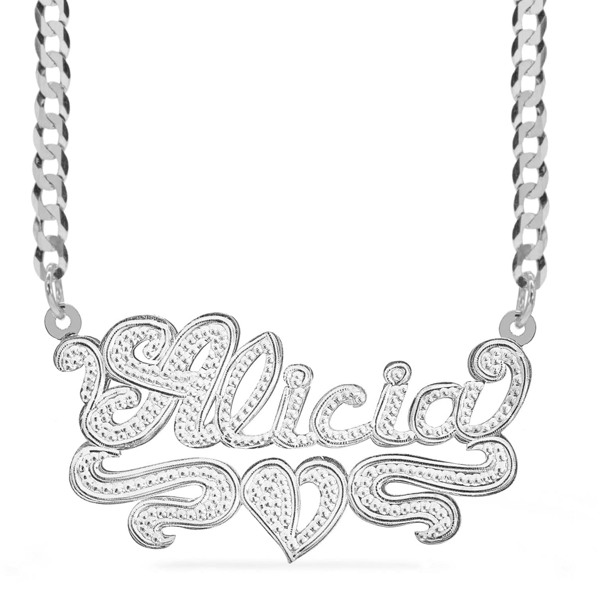 Sterling Silver / Cuban Chain Double Plated Name Necklace &quot;Alicia&quot; with Cuban chain