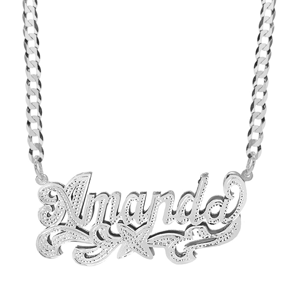Sterling Silver / Cuban Chain Double Plated Name Necklace &quot;Amanda&quot; with Cuban chain