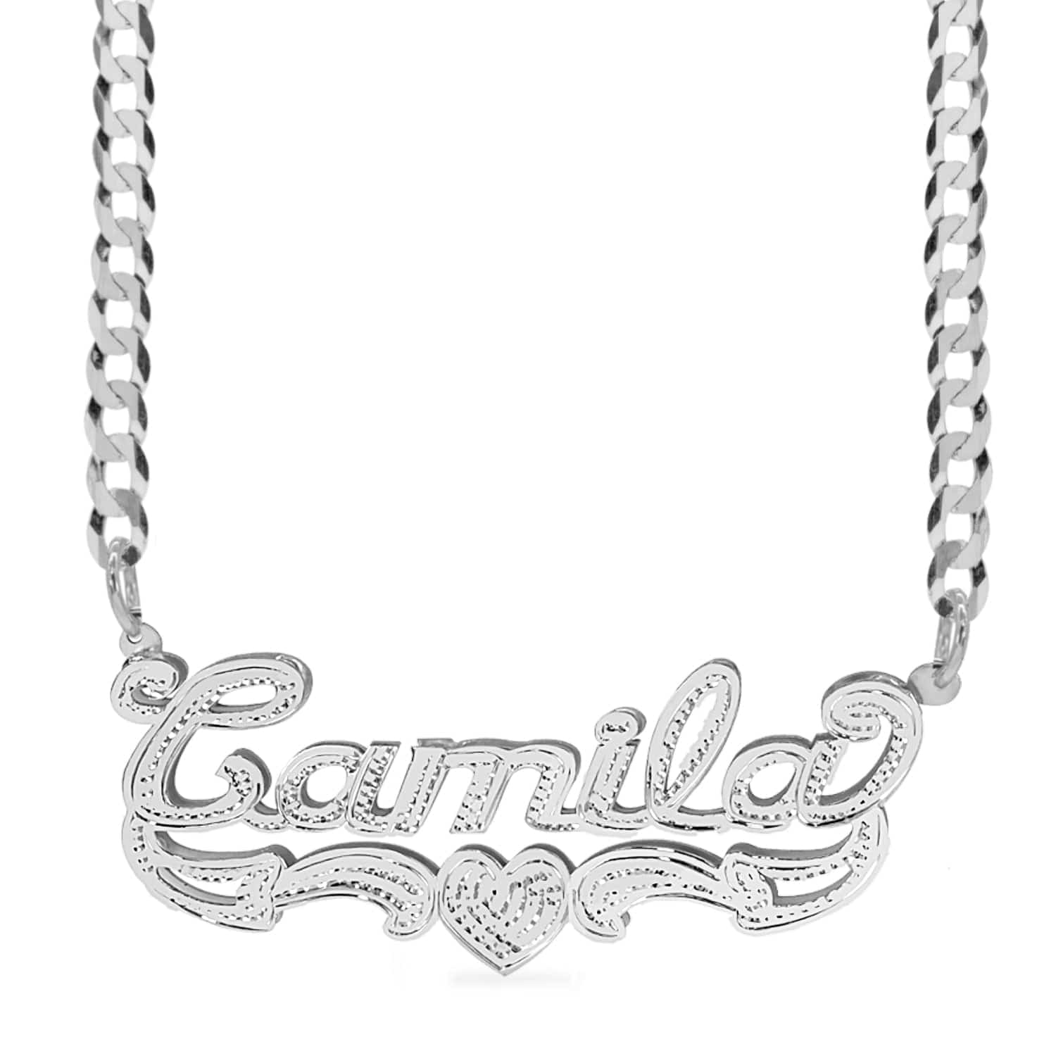 Two-Tone. Sterling Silver / Cuban Chain Double Plated Name Necklace "Camila" with Cuban chain