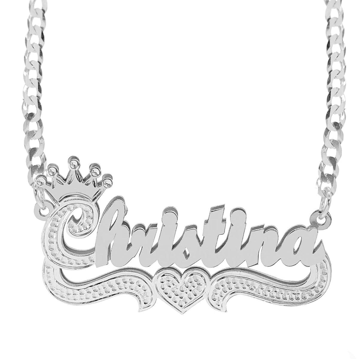 Sterling Silver / Cuban Chain Double Plated Name Necklace &quot;Christina&quot; with Cuban chain