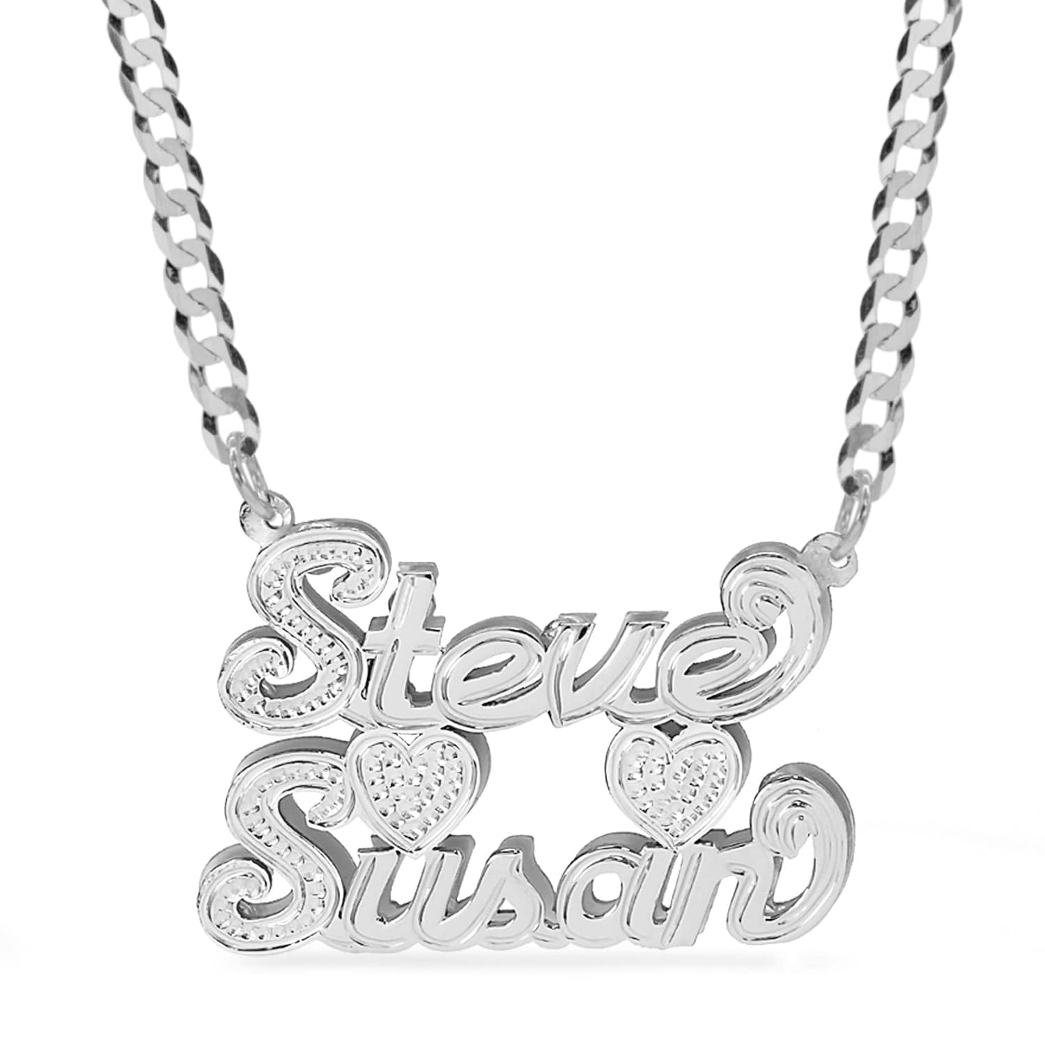 Two-Tone Sterling Silver / Cuban Chain Double Plated Name Necklace - Couples - Best Friends