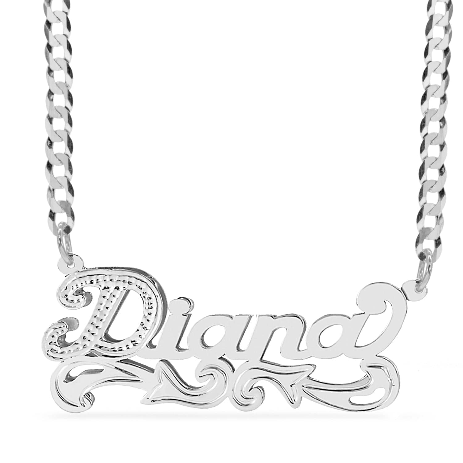 Two-Tone Sterling Silver / Cuban Chain Double Plated Nameplate Necklace "Diana"