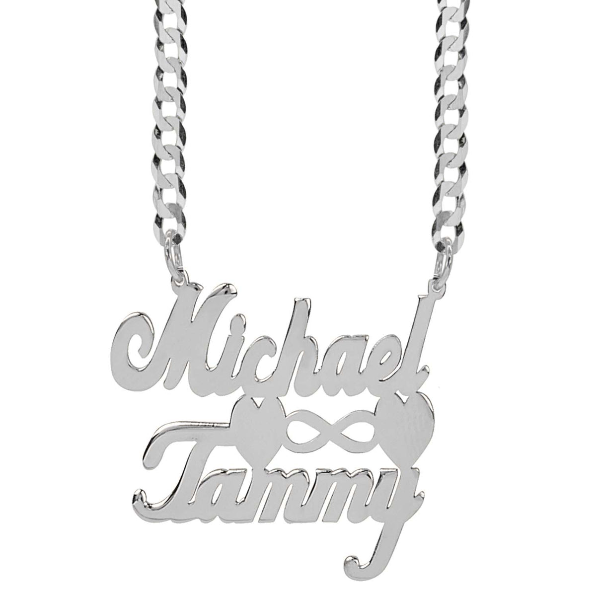 Sterling Silver / Cuban Chain Michael &amp; Tammy Love Necklace