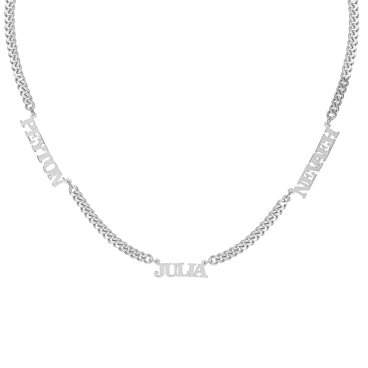 Sterling Silver / Cuban Chain Personalized Nameplate Necklace w/ Three Names on Cuban Chain
