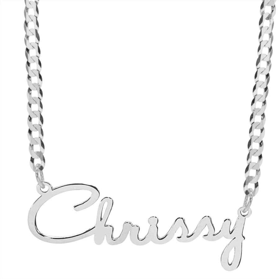14K Gold Over Sterling Silver / Cuban Chain Script Name Necklace