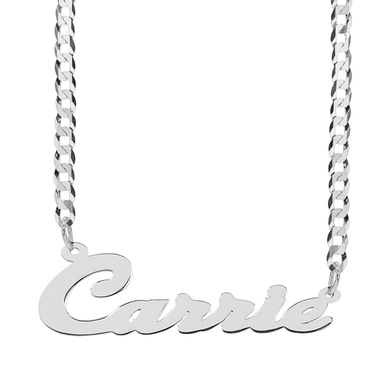 Sterling Silver / Cuban Chain Script Name Necklace &quot;Carrie&quot;