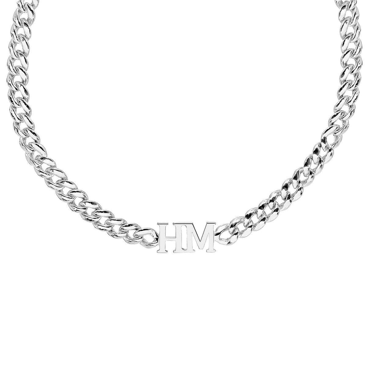 Sterling Silver / Cuban Chain Two Intial Choker Necklace with Cuban Chain